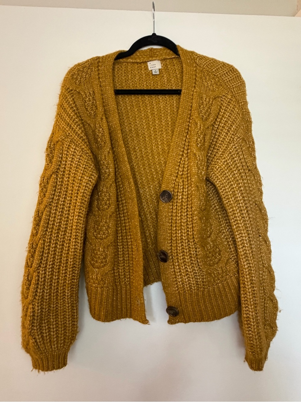 a new day Mustard Cable Knit Button-Front Cardigan